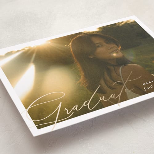 This is a pearl graduation announcements with foil pressed by Carolyn Nicks called sunlight printing on recycled smooth signature in standard