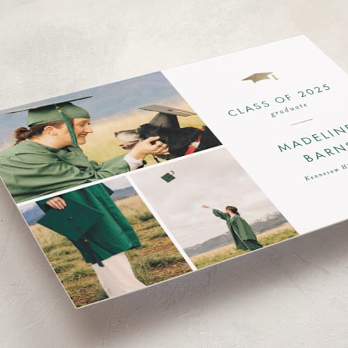 This is a clover graduation announcements with foil pressed by Stacey Meacham called school spirit printing on recycled smooth signature in standard