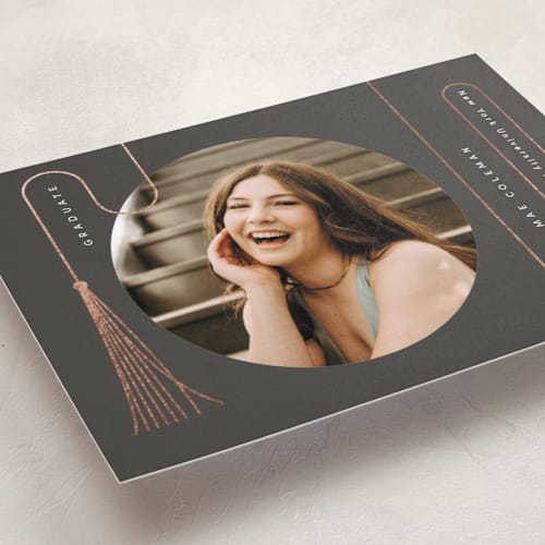 This is a luxury graduation announcements with foil pressed by letterfix called tale of tassel printing on recycled smooth signature in standard