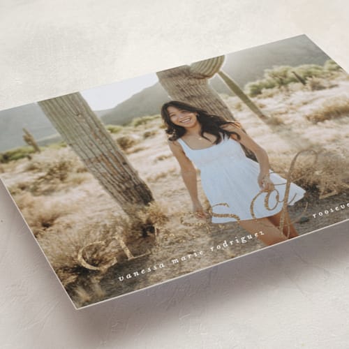 This is a vanilla graduation announcements with foil pressed by Morgan Kendall called timeless grad printing on recycled smooth signature in standard