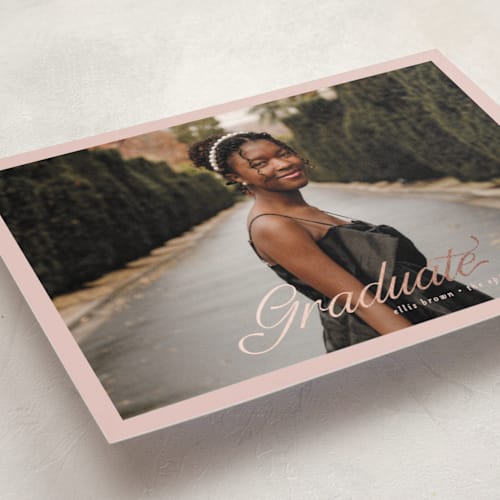 This is a petal graduation announcements with foil pressed by Pati Cascino called graduate printing on recycled smooth signature in standard