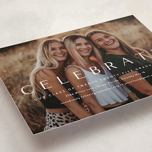 This is a cotton graduation invitations with standard by Kasia Labocki called celebration printing on recycled smooth signature in standard