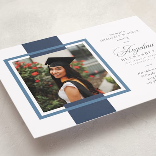 This is a navy graduation invitations with standard by Owl and Toad called preppy frame printing on recycled smooth signature in standard