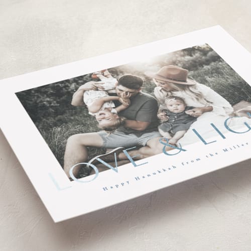 This is a ocean hanukkah cards with foil pressed by AK Graphics called with light printing on recycled smooth signature in standard