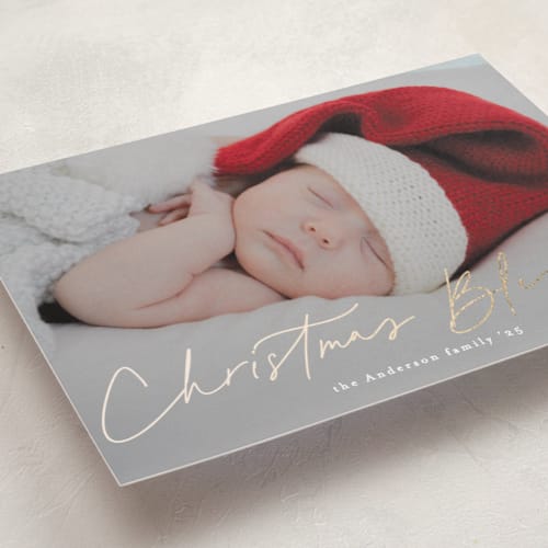 This is a starlight foil pressed holiday cards with foil pressed by Ana Sharpe called so gratefully blessed printing on recycled smooth signature in standard
