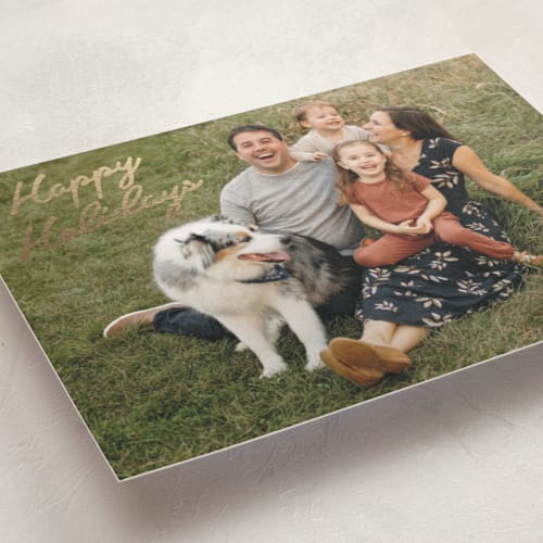 This is a snow foil pressed holiday cards with foil pressed by Tennie and Co. called squiggles printing on recycled smooth signature in standard