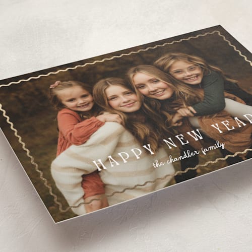 This is a snow foil pressed holiday cards with foil pressed by Pixel and Hank called wiggle printing on recycled smooth signature in standard