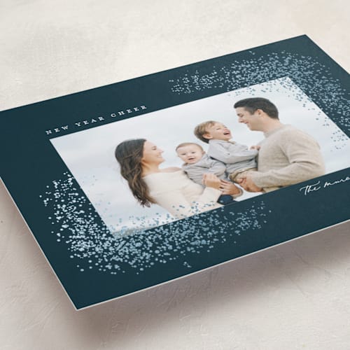This is a midnight foil pressed holiday cards with foil pressed by Jessica Williams called glitter printing on recycled smooth signature in standard