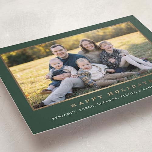 This is a pine foil pressed holiday cards with foil pressed by Amy Kross called meadows printing on recycled smooth signature in standard