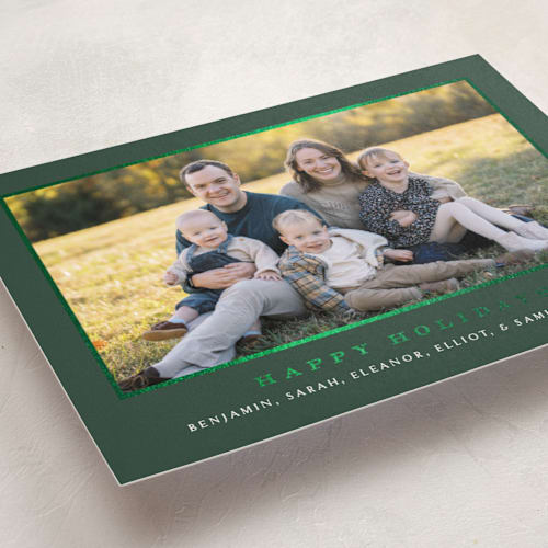 This is a pine foil pressed holiday cards with foil pressed by Amy Kross called meadows printing on recycled smooth signature in standard