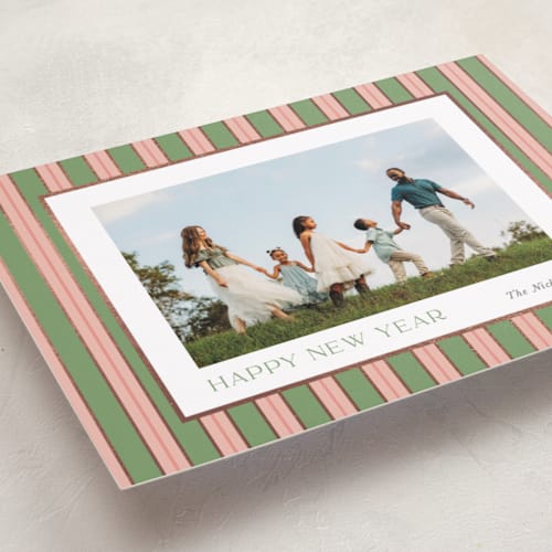 This is a azalea foil pressed holiday cards with foil pressed by Cindy Reynolds called southern stripes printing on recycled smooth signature in standard