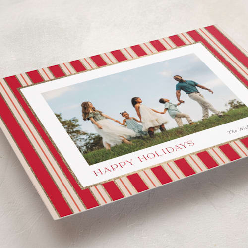 This is a peppermint bark foil pressed holiday cards with foil pressed by Cindy Reynolds called southern sripes printing on recycled smooth signature in standard