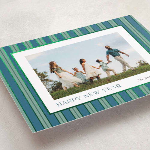 This is a ocean foil pressed holiday cards with foil pressed by Cindy Reynolds called southern stripes printing on recycled smooth signature in standard