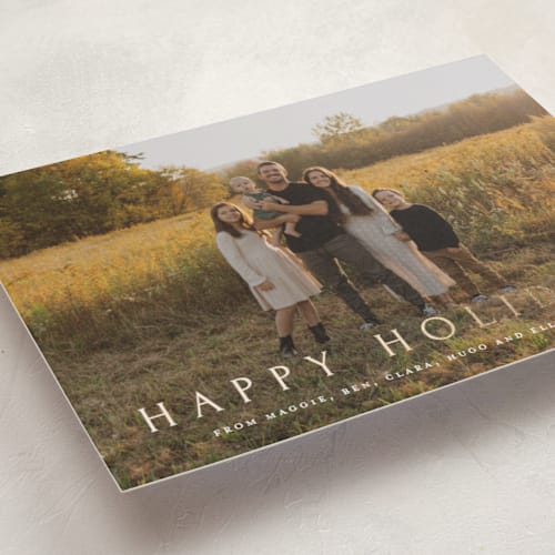 This is a snow foil pressed holiday cards with foil pressed by Amy Kross called vast printing on recycled smooth signature in standard