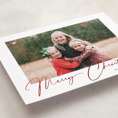 This is a coal foil pressed holiday cards with foil pressed by Benita Crandall called joyeux noel printing on recycled smooth signature in standard