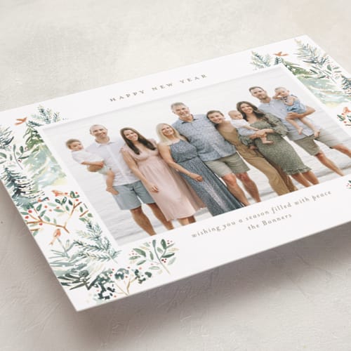 This is a moss foil pressed holiday cards with foil pressed by Petra Kern called heavenly forest printing on recycled smooth signature in standard