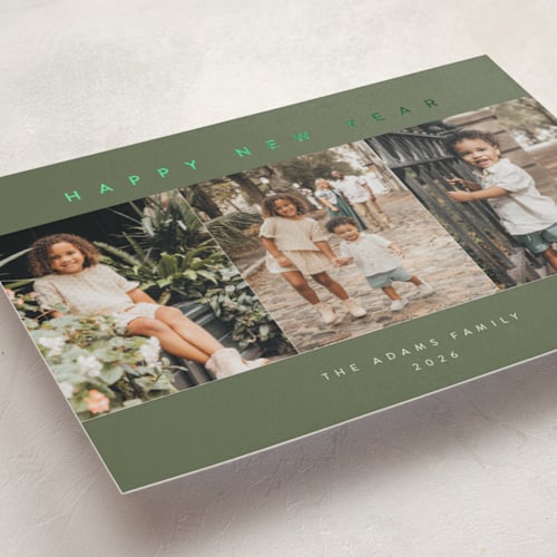 This is a pine needle foil pressed holiday cards with foil pressed by Pippa Shaw called trilogy printing on recycled smooth signature in standard