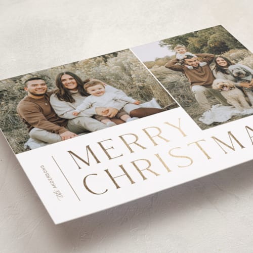 This is a cocoa foil pressed holiday cards with foil pressed by Pixel and Hank called pair printing on recycled smooth signature in standard