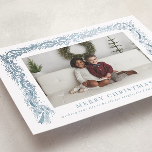 This is a aquamarine foil pressed holiday cards with foil pressed by Petra Kern called timeless printing on recycled smooth signature in standard