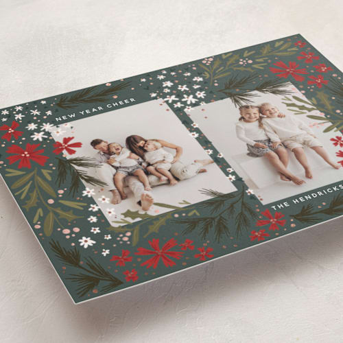 This is a pine foil pressed holiday cards with foil pressed by Hudson meet Rose called winter wonderland printing on recycled smooth signature in standard