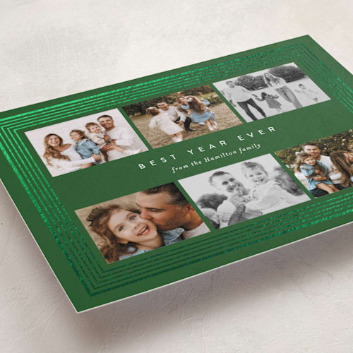 This is a elf shoes foil pressed holiday cards with foil pressed by Deynaaz Daraei called basconcobe printing on recycled smooth signature in standard