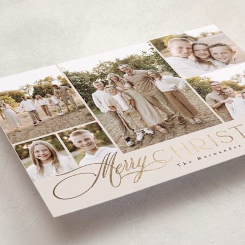 This is a vanilla foil pressed holiday cards with foil pressed by Christy Hy Lee called classic layout printing on recycled smooth signature in standard