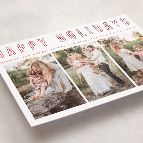 This is a candied apple foil pressed holiday cards with foil pressed by Juliana Zimmermann called triple happiness printing on recycled smooth signature in standard