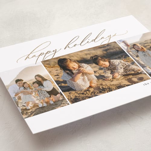 This is a snowflake foil pressed holiday cards with foil pressed by Jessica Williams called simple trio printing on recycled smooth signature in standard