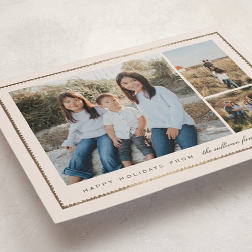 This is a eggnog foil pressed holiday cards with foil pressed by Amy Kross called sealed printing on recycled smooth signature in standard