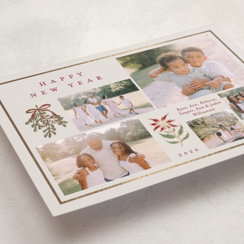 This is a eggnog foil pressed holiday cards with foil pressed by Amy Kross called classic bough printing on recycled smooth signature in standard