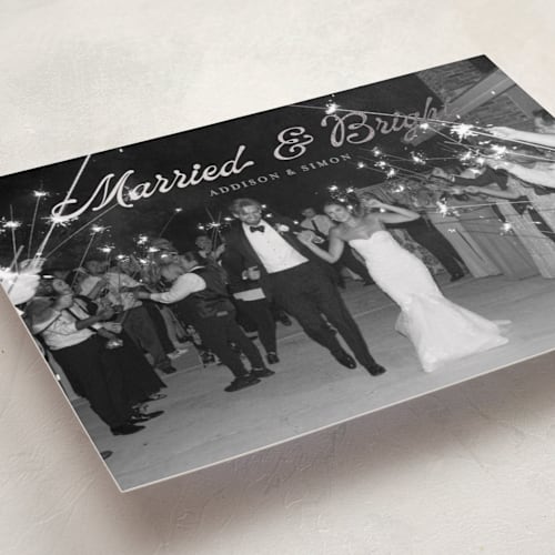 This is a mist foil pressed holiday cards with foil pressed by Annie Holmquist called married and bright printing on recycled smooth signature in standard