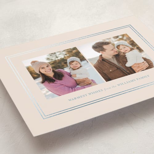 This is a eggnog foil pressed holiday cards with foil pressed by Jenna Holcomb called simple border printing on recycled smooth signature in standard