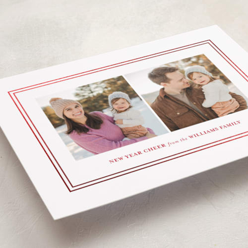 This is a candy cane foil pressed holiday cards with foil pressed by Jenna Holcomb called simple border printing on recycled smooth signature in standard