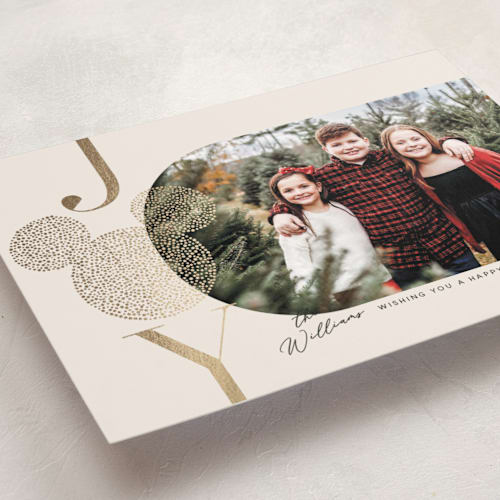 This is a vanilla foil pressed holiday cards with foil pressed by Vera Lim called disney mickey sparkles printing on recycled smooth signature in standard