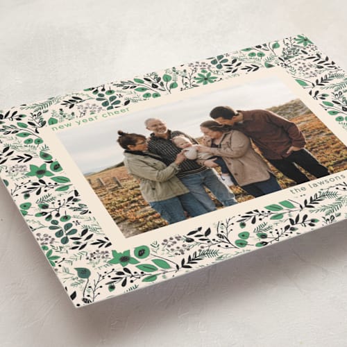 This is a lime foil pressed holiday cards with foil pressed by Tatjana Koraksic called winter flora pattern printing on recycled smooth signature in standard