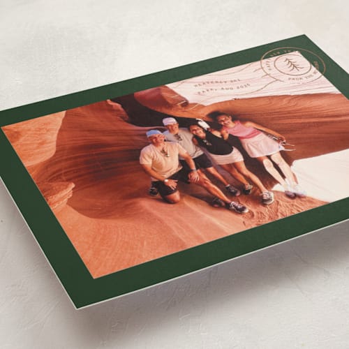 This is a forest foil pressed holiday cards with foil pressed by Amy Payne called vacation postcard printing on recycled smooth signature in standard