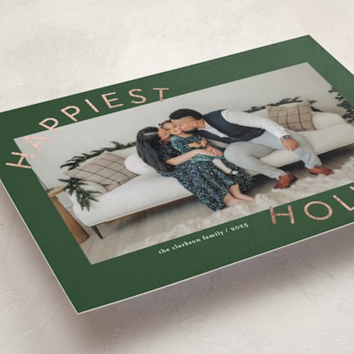 This is a evergreen foil pressed holiday cards with foil pressed by Jessica Williams called round and round printing on recycled smooth signature in standard