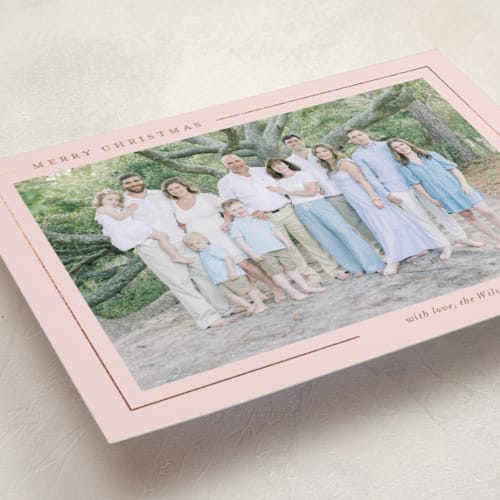 This is a blush foil pressed holiday cards with foil pressed by Yaling Hou Suzuki called minimalist magic printing on recycled smooth signature in standard