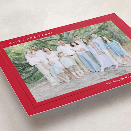 This is a stocking foil pressed holiday cards with foil pressed by Yaling Hou Suzuki called minimalist magic printing on recycled smooth signature in standard