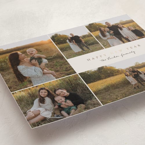 This is a pine foil pressed holiday cards with foil pressed by Brianne Larsen called simple five printing on recycled smooth signature in standard
