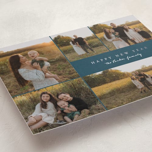 This is a night foil pressed holiday cards with foil pressed by Brianne Larsen called simple five printing on recycled smooth signature in standard