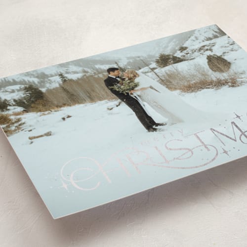 This is a merlot foil pressed holiday cards with foil pressed by Makewells called delicate christmas printing on recycled smooth signature in standard