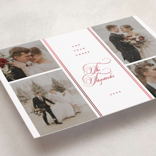 This is a poinsettia foil pressed holiday cards with foil pressed by Corinne Malesic called grace printing on recycled smooth signature in standard