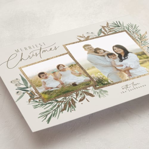 This is a ash foil pressed holiday cards with foil pressed by Everett Paper Goods called pine duo printing on recycled smooth signature in standard