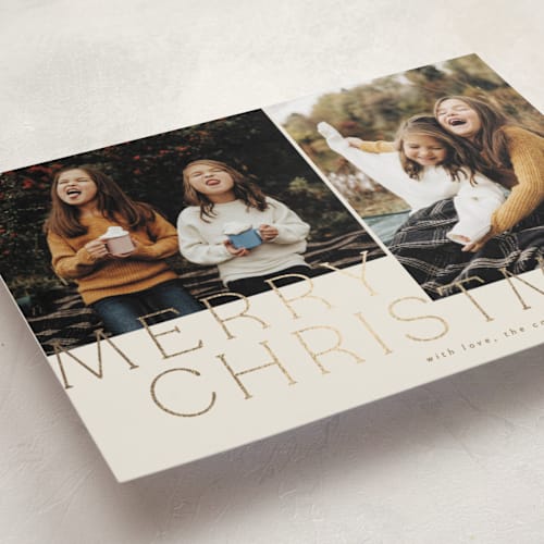 This is a camel foil pressed holiday cards with foil pressed by Brianne Larsen called levels printing on recycled smooth signature in standard