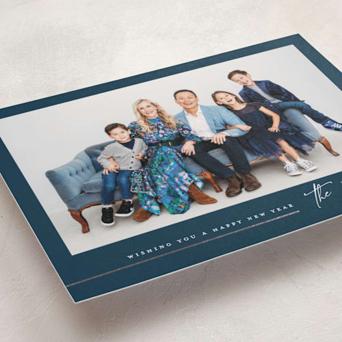 This is a midnight foil pressed holiday cards with foil pressed by Melanie Kosuge called underline printing on recycled smooth signature in standard
