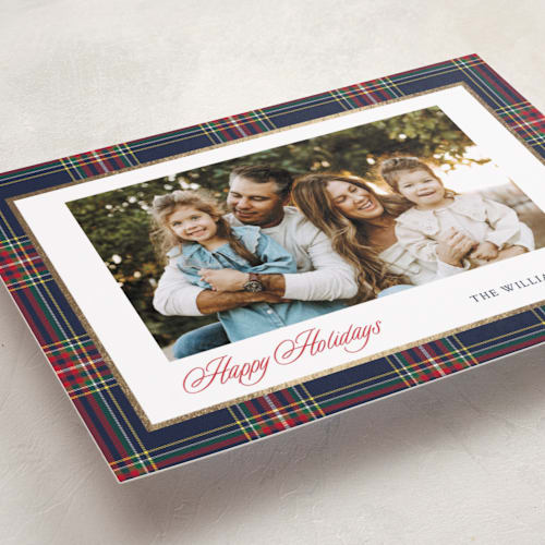 This is a navy foil pressed holiday cards with foil pressed by Cindy Reynolds called navy baby printing on recycled smooth signature in standard