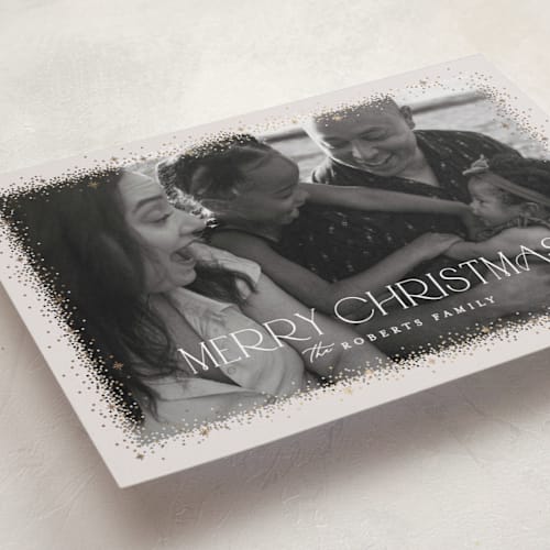 This is a moonlight foil pressed holiday cards with foil pressed by Pixel and Hank called twinkle twinkle printing on recycled smooth signature in standard