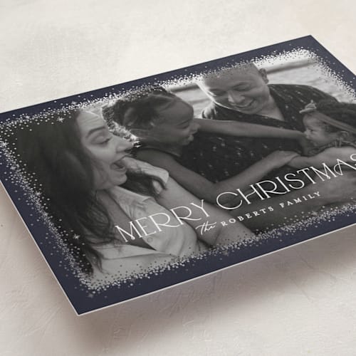 This is a twilight foil pressed holiday cards with foil pressed by Pixel and Hank called twinkle twinkle printing on recycled smooth signature in standard