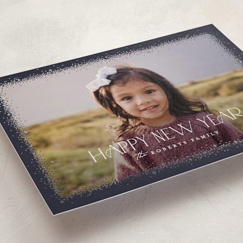 This is a twilight foil pressed holiday cards with foil pressed by Pixel and Hank called twinkle twinkle printing on recycled smooth signature in standard
